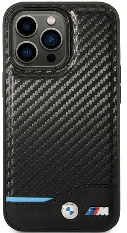 Dėklas BMW BMHCP13X22NBCK Apple iPhone 13 Pro Max 6.7″ juodos spalvos kietas dėklas Leather Carbon