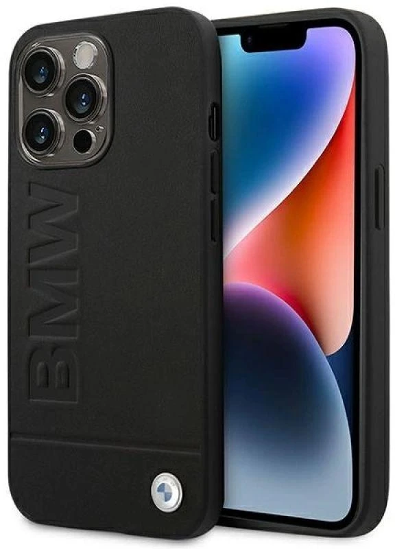 Dėklas BMW Leather Stamp Case for iPhone 14 Pro - Juodas