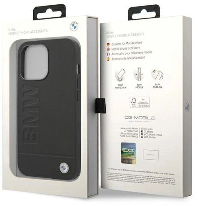Dėklas BMW Leather Stamp Case for iPhone 14 Pro - Juodas