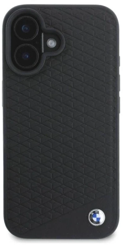 BMW BMHMP16S23RDDK Apple iPhone 16 6.1″ juodos spalvos kietas dėklas Sign Leather Diamond Metal Logo MagSa