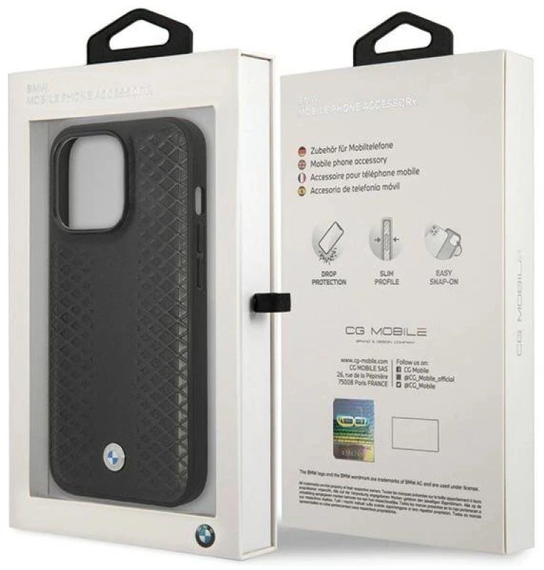 Dėklas BMW BMHCP14L22RFGK Apple iPhone 14 Pro 6.1″ juodos spalvos Leather Diamond Pattern