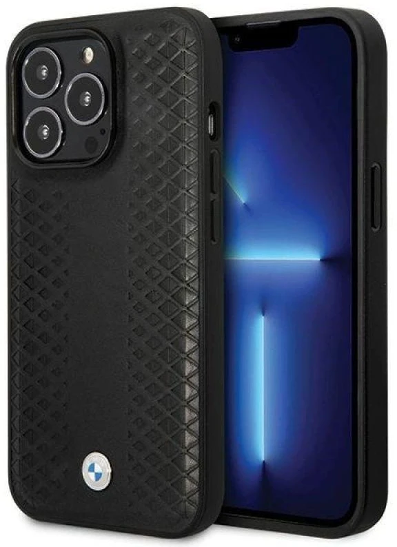 Dėklas BMW BMHCP14L22RFGK Apple iPhone 14 Pro 6.1″ juodos spalvos Leather Diamond Pattern