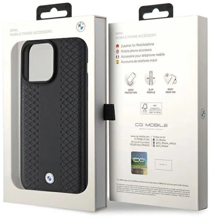 BMW odinis deimantinio rašto dėklas, skirtas iPhone 15 Pro – yra