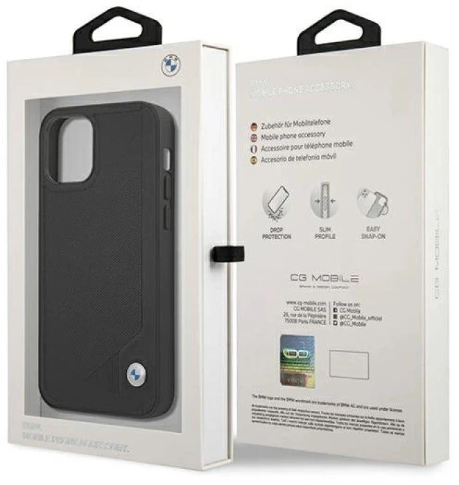 Apple iPhone 12 Mini BMW dėklas odinis Deboss (BMHCP12SRCDPK) juodos spalvos