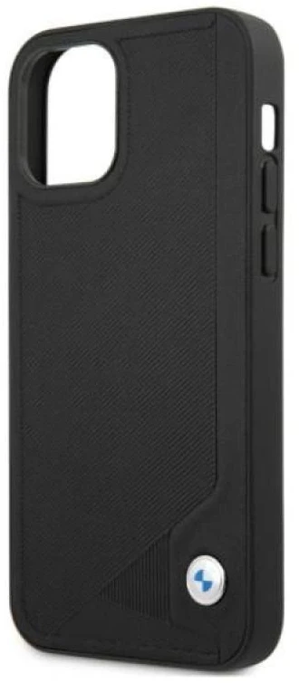 BMW BMHCP12MRCDPK Apple iPhone 12 / 12 Pro 6,1″ juodos spalvos kietas dėklas Leather Deboss