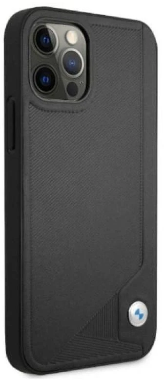 BMW BMHCP12MRCDPK Apple iPhone 12 / 12 Pro 6,1″ juodos spalvos kietas dėklas Leather Deboss