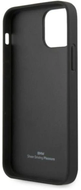 BMW BMHCP12MRCDPK Apple iPhone 12 / 12 Pro 6,1″ juodos spalvos kietas dėklas Leather Deboss