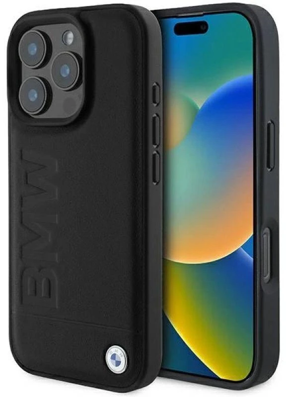 BMW Leather Hot Stamp Apple iPhone 16 Pro Max - dėklas telefonui juodos spalvos