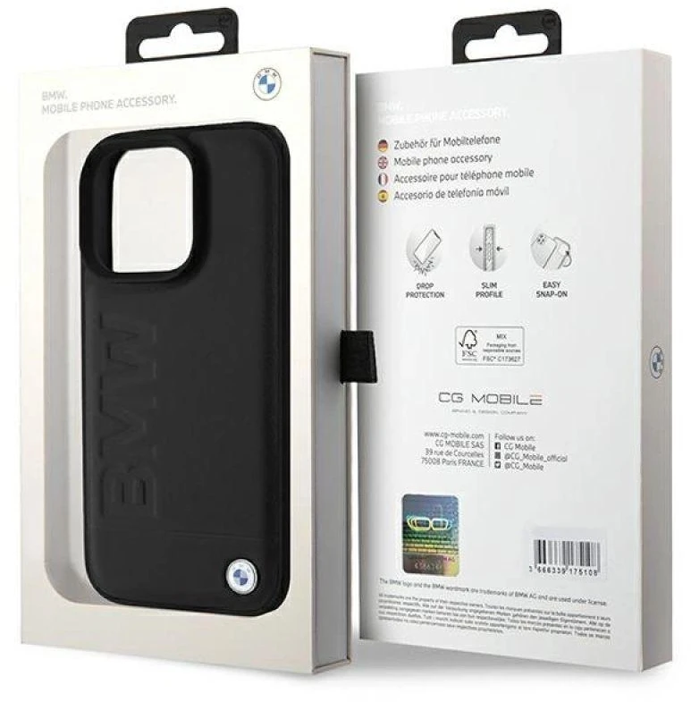 BMW Leather Hot Stamp Apple iPhone 16 Pro Max - dėklas telefonui juodos spalvos