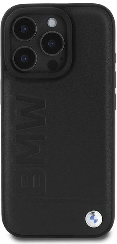 BMW BMHMP16XSLLBK Apple iPhone 16 Pro Max 6.9″ juodos spalvos kietas dėklas Leather Hot Stamp MagSafe
