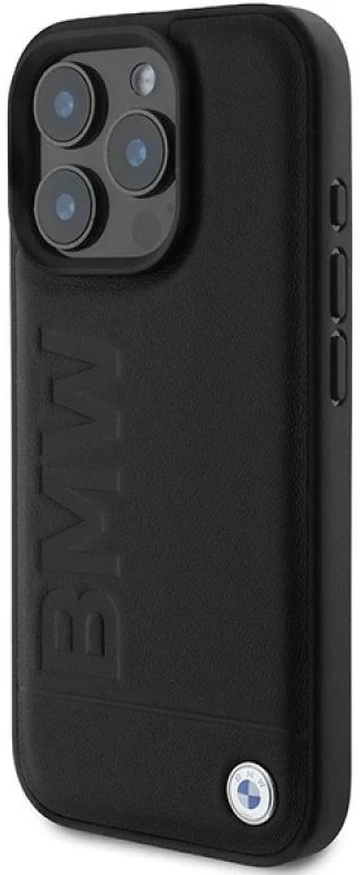 BMW BMHMP16XSLLBK Apple iPhone 16 Pro Max 6.9″ juodos spalvos kietas dėklas Leather Hot Stamp MagSafe