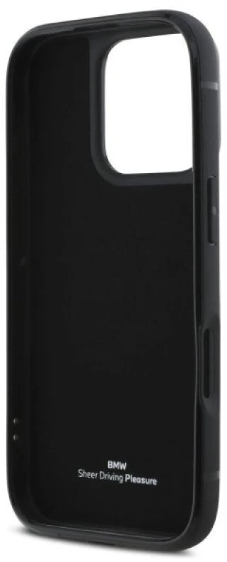 BMW BMHCP16X22RSEPK Apple iPhone 16 Pro Max 6.9″ juodos spalvos kietas dėklas Sign Leather Cardslot