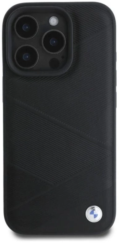 BMW BMHCP16X23RCGPK Apple iPhone 16 Pro Max 6.9″ juodos spalvos kietas dėklas Sign Leather Crossing Lines Patt