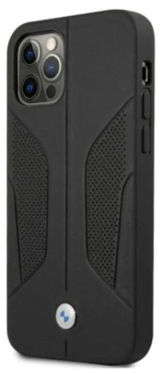 BMW BMHCP12MRSCSK Apple iPhone 12 / 12 Pro 6,1″ juodos spalvos kietas dėklas Leather Perforate Sides