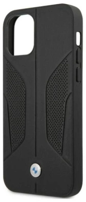BMW BMHCP12MRSCSK Apple iPhone 12 / 12 Pro 6,1″ juodos spalvos kietas dėklas Leather Perforate Sides