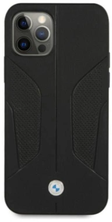 BMW BMHCP12MRSCSK Apple iPhone 12 / 12 Pro 6,1″ juodos spalvos kietas dėklas Leather Perforate Sides