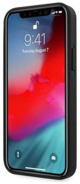 BMW BMHCP12LRCDPK Apple iPhone 12 Pro Max 6,7″ juodos spalvos kietas dėklas Leather Deboss