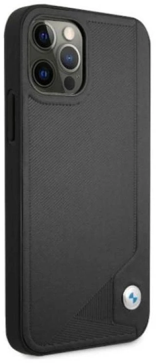 BMW BMHCP12LRCDPK Apple iPhone 12 Pro Max 6,7″ juodos spalvos kietas dėklas Leather Deboss