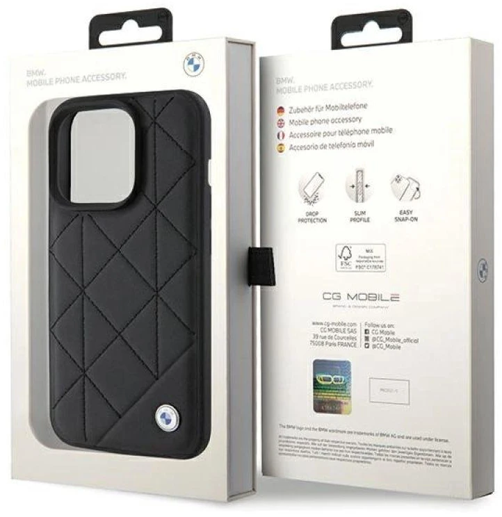 BMW Odinis dygsniuotas dėklas iPhone 15 Pro Max - juodas