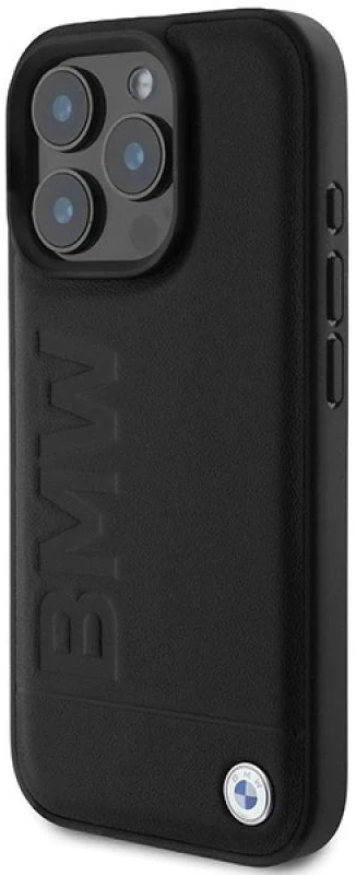 BMW BMHCP16LSLLBK Apple iPhone 16 Pro 6.3″ juodos spalvos kietas dėklas Leather Hot Stamp