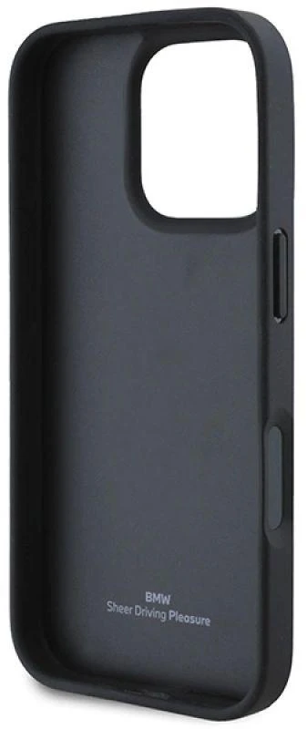 BMW BMHCP16LSLLBK Apple iPhone 16 Pro 6.3″ juodos spalvos kietas dėklas Leather Hot Stamp