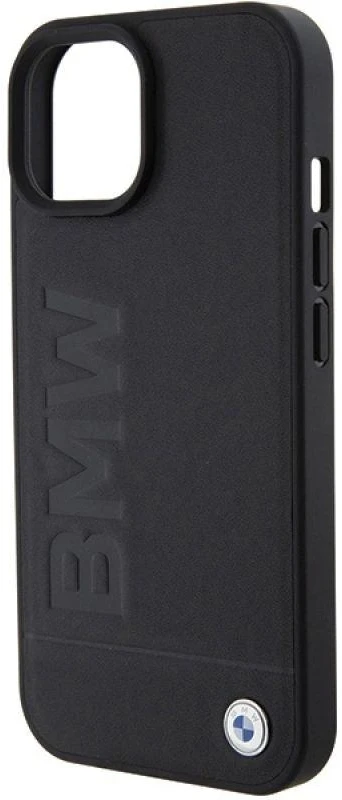 Dėklas BMW BMHCP15MSLLBK Apple iPhone 15 Plus 14 Plus 6.7″ juodos spalvos Leather Hot Stamp