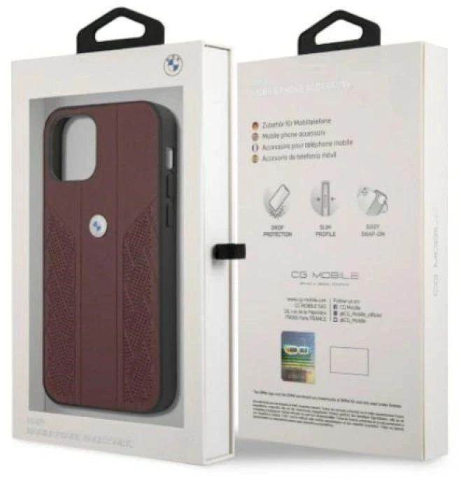 BMW BMHCP12LRSPPR Apple iPhone 12 Pro Max 6,7″ red kietas dėklas Leather Curve Perforate