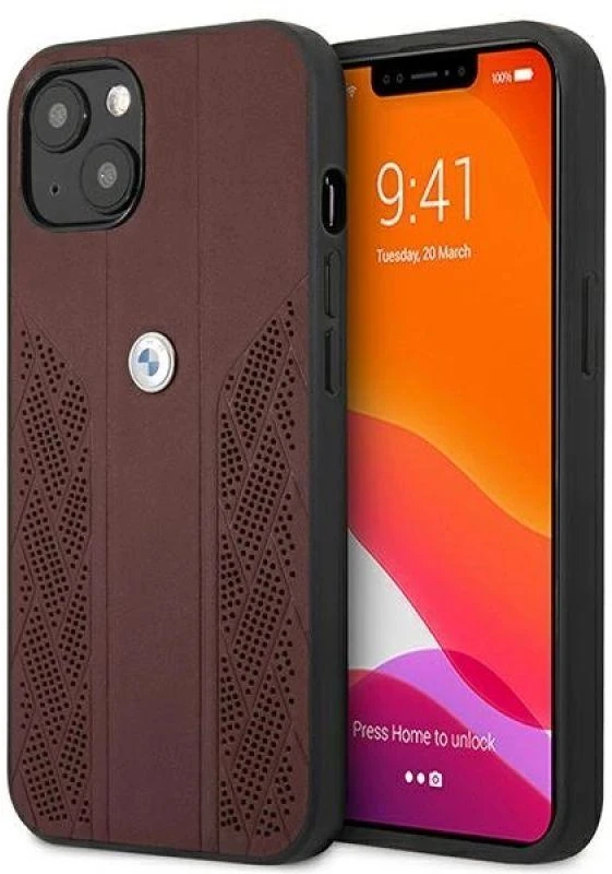 BMW BMHCP13SRS PPR dėklas Apple iPhone 13 mini 5.4″ red kietas dėklas Leather Curve Perforate