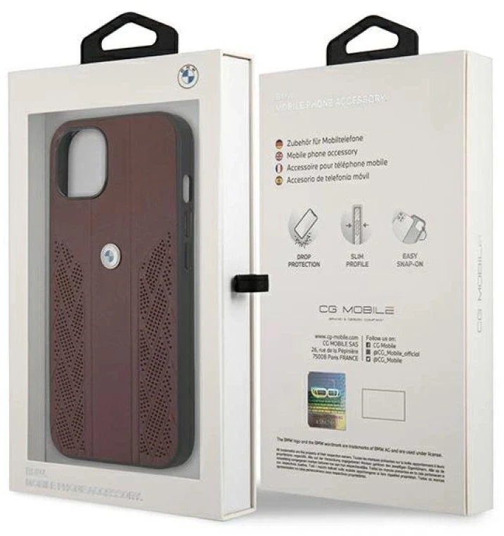 BMW BMHCP13SRS PPR dėklas Apple iPhone 13 mini 5.4″ red kietas dėklas Leather Curve Perforate