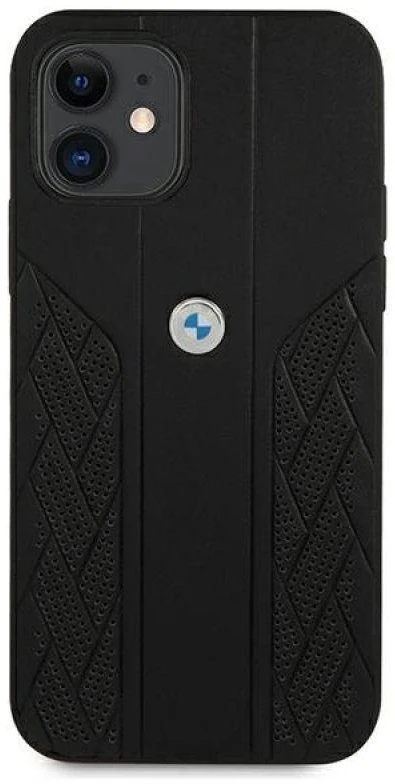 BMW BMHCP12SRSPPK iPhone 12 mini 5,4″ juodos spalvos kietas dėklas Leather Curve Perforate