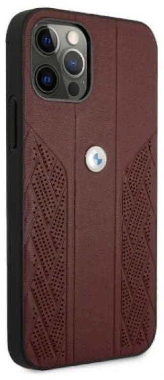 BMW BMHCP12LRSPPR Apple iPhone 12 Pro Max 6,7″ red kietas dėklas Leather Curve Perforate