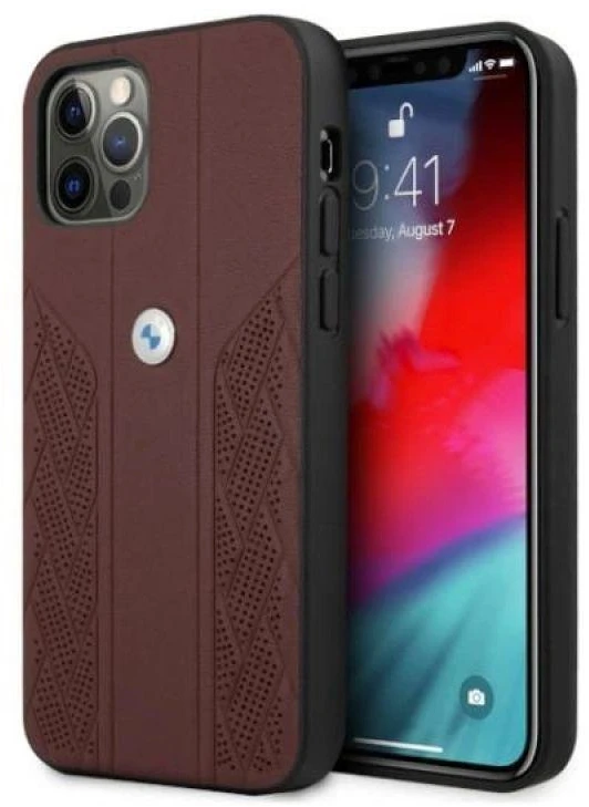 BMW BMHCP12LRSPPR Apple iPhone 12 Pro Max 6,7″ red kietas dėklas Leather Curve Perforate