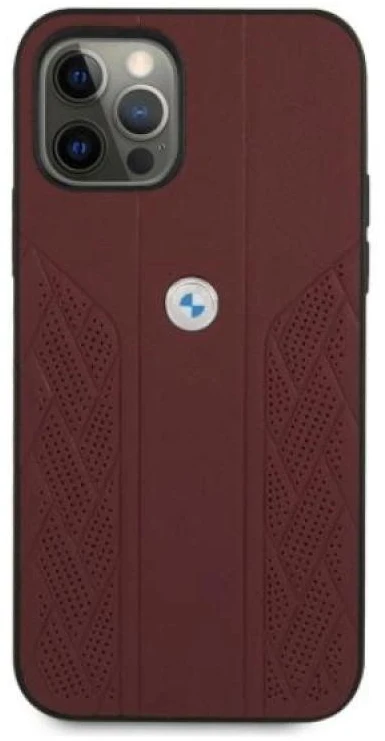 BMW BMHCP12LRSPPR Apple iPhone 12 Pro Max 6,7″ red kietas dėklas Leather Curve Perforate
