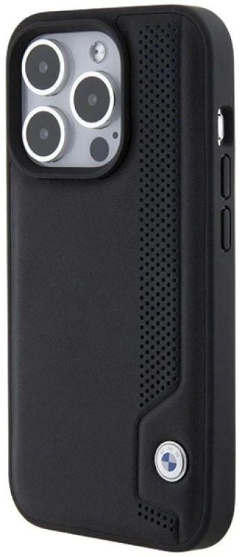 Dėklas BMW BMHCP15X22RBDK Apple iPhone 15 Pro Max 6.1″ juodos spalvos kietas dėklas Leather Mėlyna Dots
