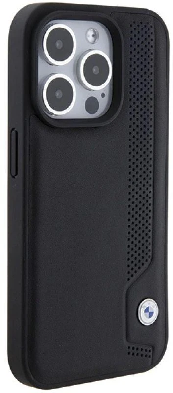 Dėklas BMW BMHCP15X22RBDK Apple iPhone 15 Pro Max 6.1″ juodos spalvos kietas dėklas Leather Mėlyna Dots