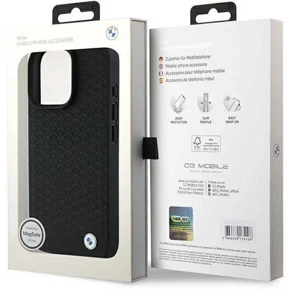 BMW BMHMP16X23RDDK Apple iPhone 16 Pro Max 6.9″ juodos spalvos kietas dėklas Sign Leather Diamond Metal Logo MagSa