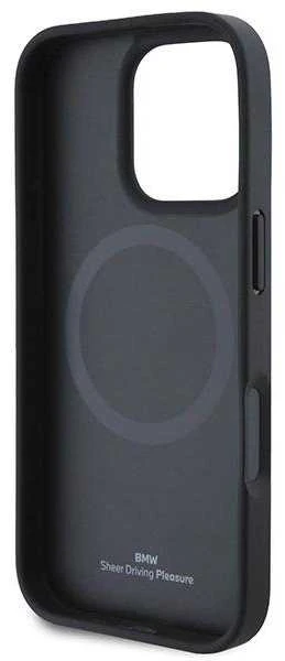 BMW BMHMP16X23RDDK Apple iPhone 16 Pro Max 6.9″ juodos spalvos kietas dėklas Sign Leather Diamond Metal Logo MagSa