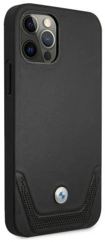 BMW BMHCP12MRSWPK iPhone 12 / 12 Pro 6,1″ juodos spalvos kietas dėklas Leather Perforate