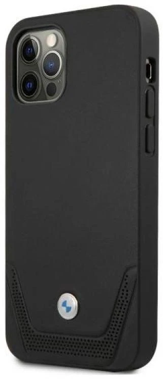 BMW BMHCP12MRSWPK iPhone 12 / 12 Pro 6,1″ juodos spalvos kietas dėklas Leather Perforate