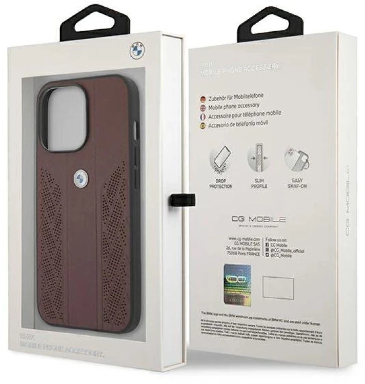 BMW BMHCP13LRSPPR Apple iPhone 13 Pro / 13 6,1″ red kietas dėklas Leather Curve Perforate