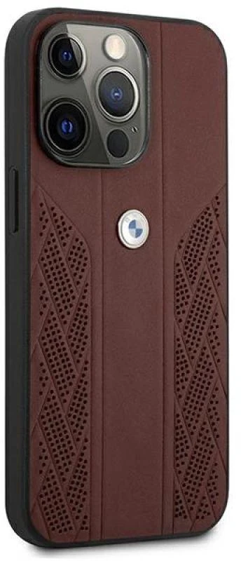 BMW BMHCP13LRSPPR Apple iPhone 13 Pro / 13 6,1″ red kietas dėklas Leather Curve Perforate