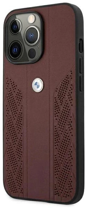 BMW BMHCP13LRSPPR Apple iPhone 13 Pro / 13 6,1″ red kietas dėklas Leather Curve Perforate