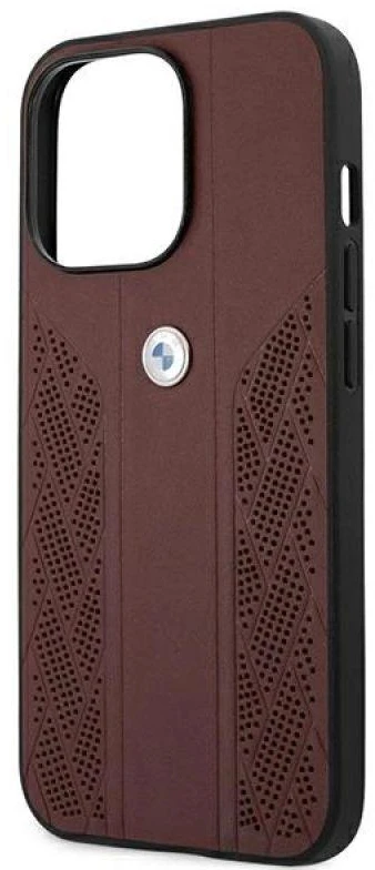 BMW BMHCP13LRSPPR Apple iPhone 13 Pro / 13 6,1″ red kietas dėklas Leather Curve Perforate