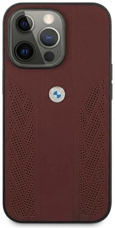 BMW BMHCP13LRSPPR Apple iPhone 13 Pro / 13 6,1″ red kietas dėklas Leather Curve Perforate