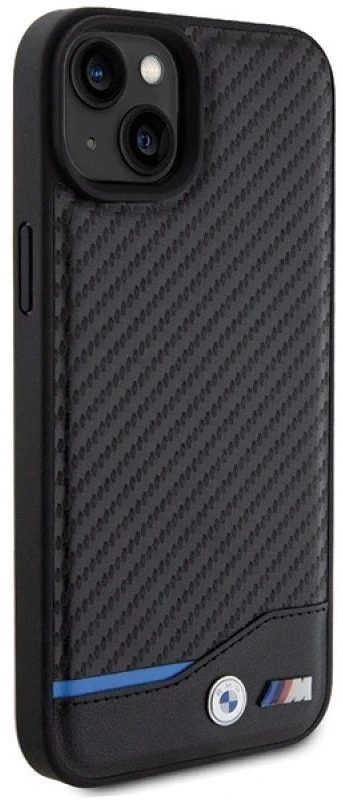 Dėklas BMW BMHCP15M22NBCK Apple iPhone 15 Plus / 14 Plus 6.7″ juodos spalvos Leather Carbon