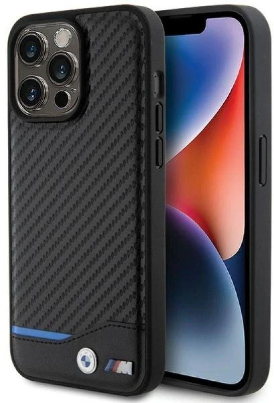 Dėklas BMW BMHCP15X22NBCK Apple iPhone 15 Pro Max 6.7″ juodos spalvos Leather Carbon