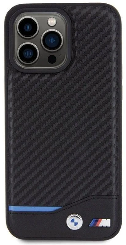 Dėklas BMW BMHCP15X22NBCK Apple iPhone 15 Pro Max 6.7″ juodos spalvos Leather Carbon