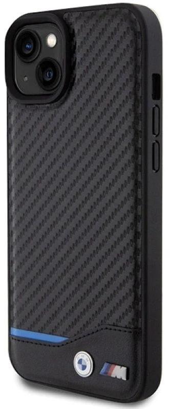 Dėklas BMW BMHCP15M22NBCK Apple iPhone 15 Plus / 14 Plus 6.7″ juodos spalvos Leather Carbon