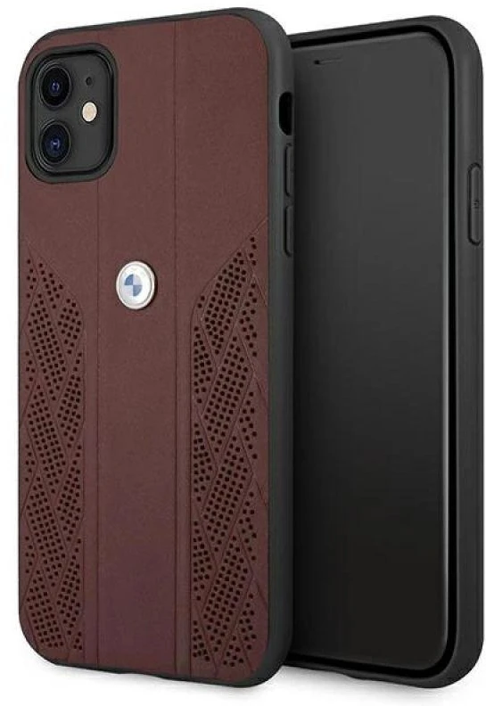 BMW BMHCN61RSPPR Apple iPhone 11 / Xr 6.1″ red kietas dėklas Leather Curve Perforate