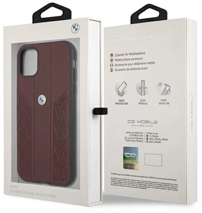 BMW BMHCN61RSPPR Apple iPhone 11 / Xr 6.1″ red kietas dėklas Leather Curve Perforate